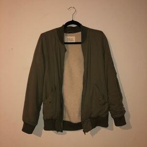 Military Green Fleece Bomber Jacket
